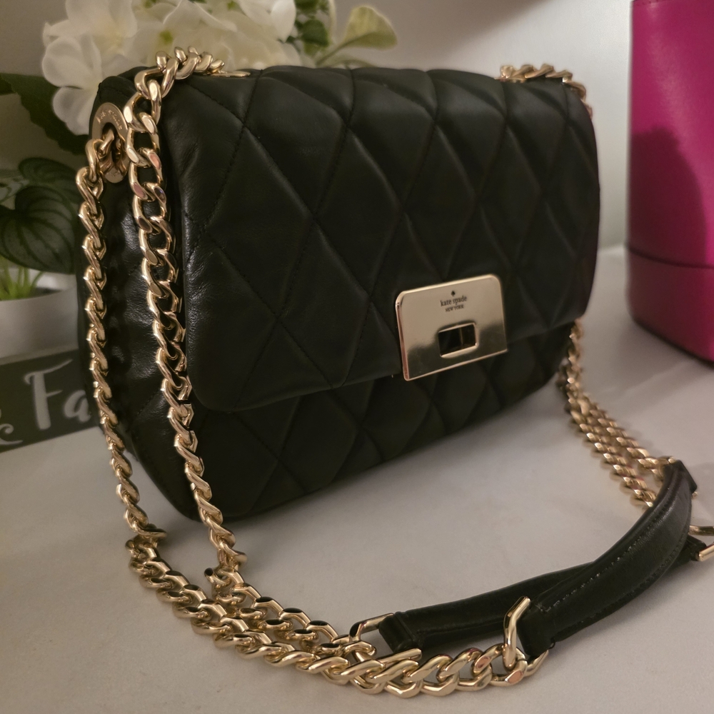 Kate Spade Black Quilted Shoulder/ Crossbody / Hand Bag with Gold Chain